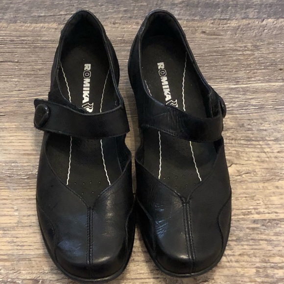 ROMIKA Mary Jane Genuine Leather Flats Size 7.5 US 38 EU Black City light EUC - Picture 2 of 12